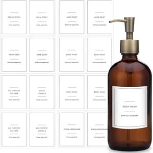 Quintessential Pack of 64 Waterproof Soap & Spray Labels for Plastic/Glass Bottles, Kitchen/Bathroom Soap & Shampoo Conditioner Dispenser Labels Removable Cleaning Stickers 2.5"x 2.5"(White)