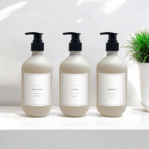 Quintessential Soap Dispenser Set of 3 with Black Pump Nozzles, Wheat Straw Bottles 500 ml Dispenser, Refillable Liquid Dispensers for Bathroom Countertop & Dish wash Soaps with 14 Organizing Labels