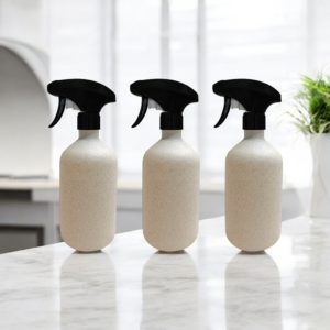 Spray Bottle Set of 3 with Black Spray Nozzles - 500 ml Wheat Straw Spray Bottle | Leak-proof, Reusable with 8 Organizing labels