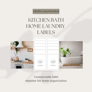 Printable Organizational Labels | Editable Canva Label Template | 80 Finished Kitchen Bath Laundry Labels | Home Organization